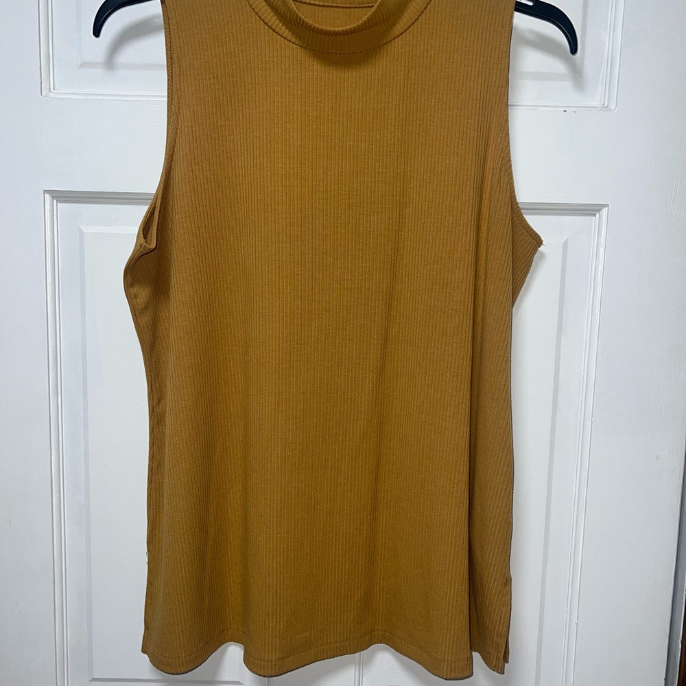 IMAN XL Sleeveless Mock Neck Ribbed Tank Top - Mustard